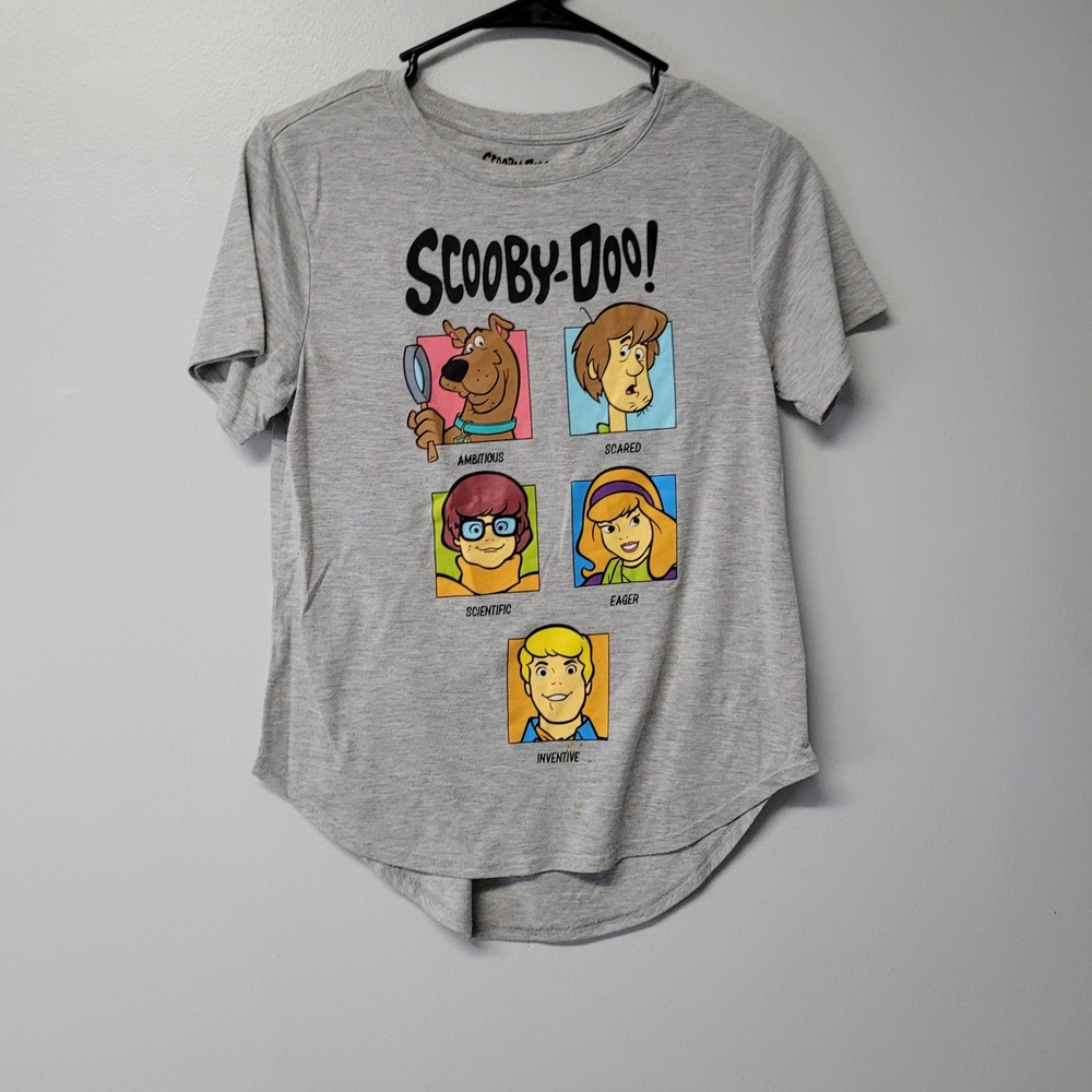Scooby-Doo Girls Graphic T-Shirt Gray Mystery Inc Character Portraits Size M 7-9